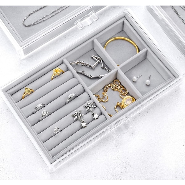 Clear Jewelry Box Acrylic Velvet Jewelry Organizer For Women With 3 Drawers Ring Earring