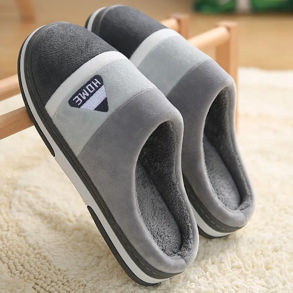 Vinter Varme Plys Tøfler Mænd Kvinder Hjem Casual Flurry Flad Flip Flops Komfortable Skridsikre Indendørs Soveværelse Sko Stor Størrelse 48 49 Gris 42-43