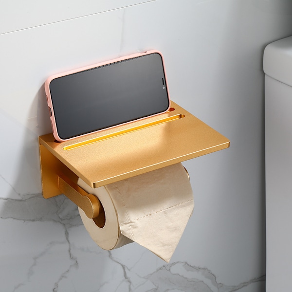 Älykäs wc-paperiteline hyllyllä, alumiininen wc-paperiteline matkapuhelimen säilytyshyllyllä kylpyhuoneeseen, 3M itseliimautuva tai seinään kiinnitettävä