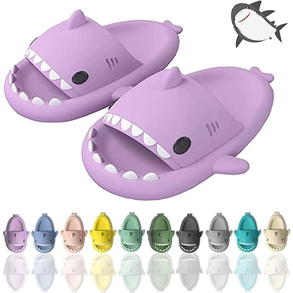 Tegneserie Haj Flip Flops, Skridsikre Tyksålede Strand Flip Flops, Hurtigtørrende Sjove Pool Sandaler Purple 44/45