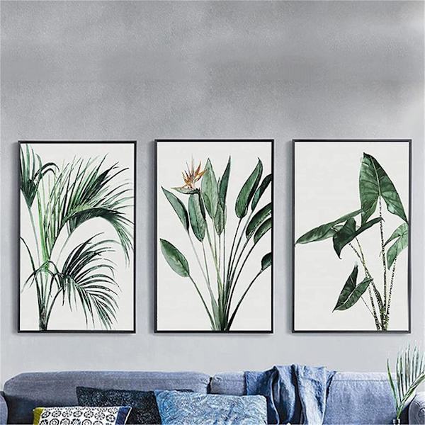 Set med 3 affischer, gröna växtblad väggbilder, moderna canvasbilder, konstbilder utan ram natur väggposter väggdekor för vardagsrum