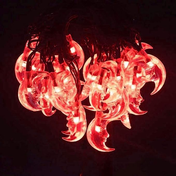 Solcelled Månelys, Måne Fee Lys 6M/30 LED Måne Lysstreng til Haver Hjem Bryllup Julefest Dekoration (Rød)