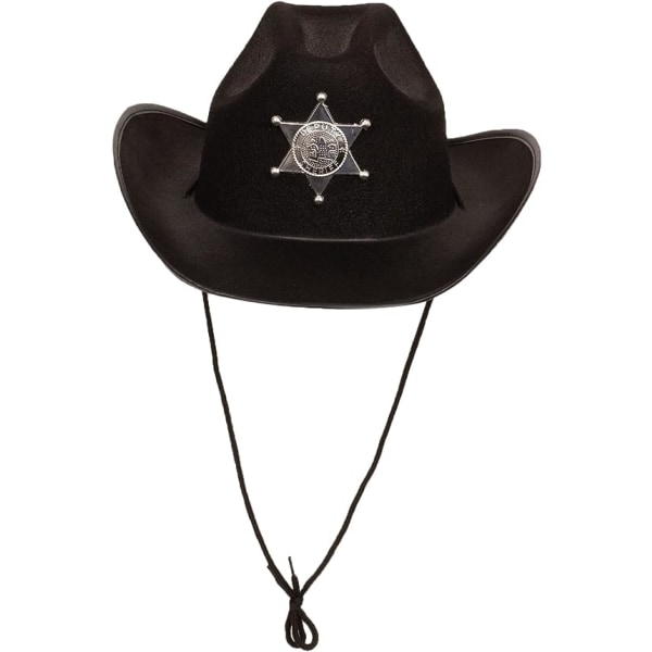 Lasten musta sheriffi Cowboy-hattu - Sheriffijuhla - Poliisipukeutuminen - Piirustusnauhahattu - Hauskat juhlahatut