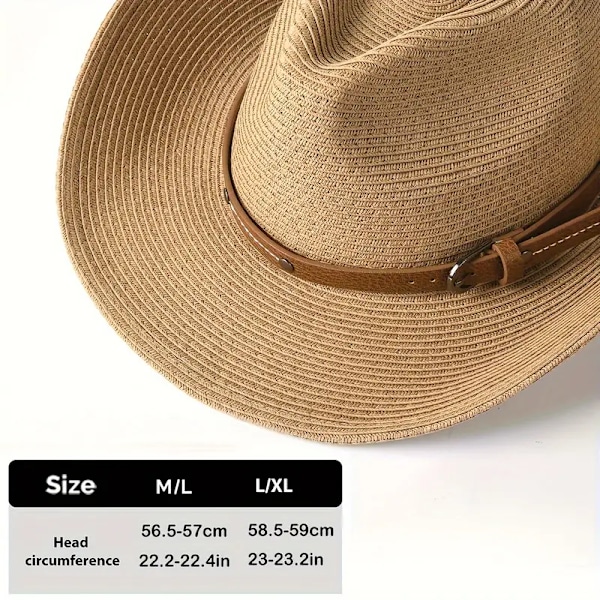 Unisex bredskygget stråcowboyhat, solbeskyttelse cowgirl/western cowboyhat, sommerstrandhat med vind snøre, foldbart design holdbart og rejse