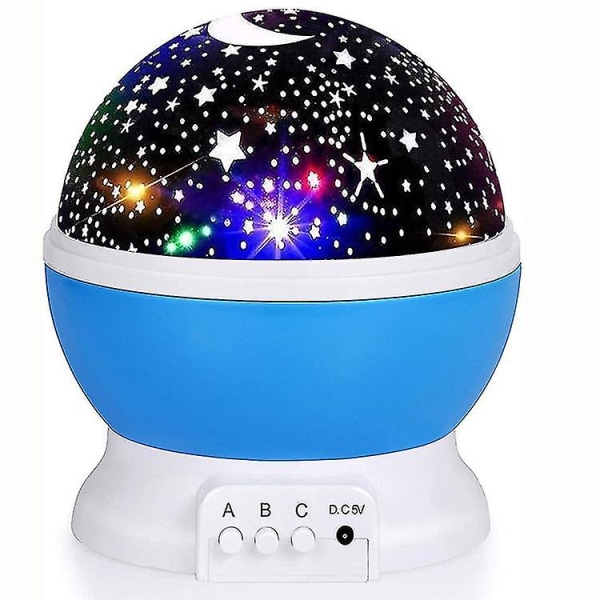Barns nattljus projektionsljus 360 rotation romantisk stjärna baby nattlampa sänglampa humör ljus (blå)