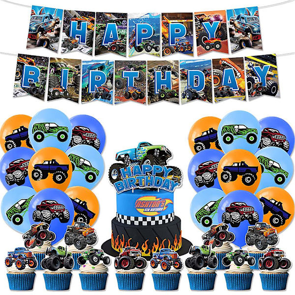 Monster Jam Maximum Game Tema Födelsedagsfest Dekoration Set Inkluderar Banner Ballonger Kits Tårta Cupcake Toppers