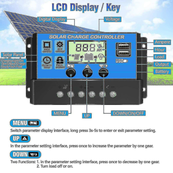 Solcellelader 10a/20a/30a Solcellepanel Batteri Intelligent Regulator