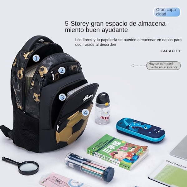 Skolesekk for elever i 1.-3. klasse - Fotball - Stor kapasitet - Vanntett og lett - Nytt lager Meal bag