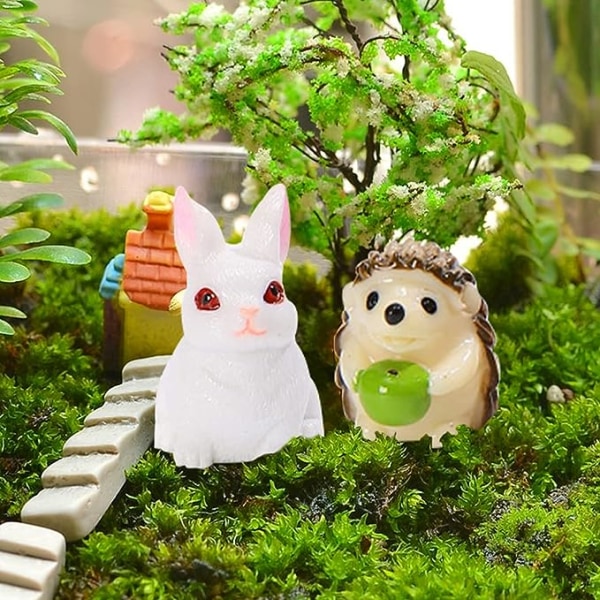 5 st Miniatyr kaninfigurer Harts Mini igelkottar och svamp Mikro Landskapsdekoration Fairy Trädgårdstillbehör för skrivbord Mikro Landskap växtkrukor