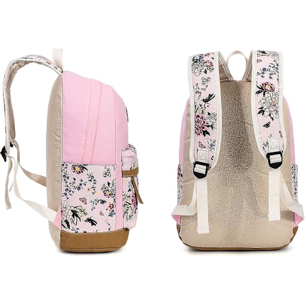 Blommig Skolryggsäck College Ryggsäck Axelväska Satchel Dagryggsäck Rosa
