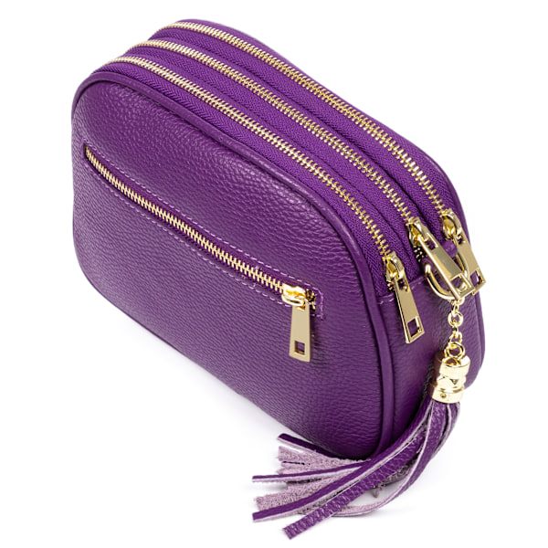 FIRENZE ARTEGIANI. Aliminusa dame skuldertaske. Ekte Dollaro-lær. 22x9x16cm. Morado