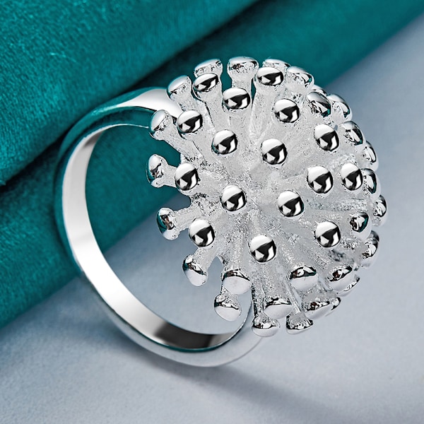 925 Sterling Sølv Ring Korall Rund Charm 6-10 Mote Smykker 7