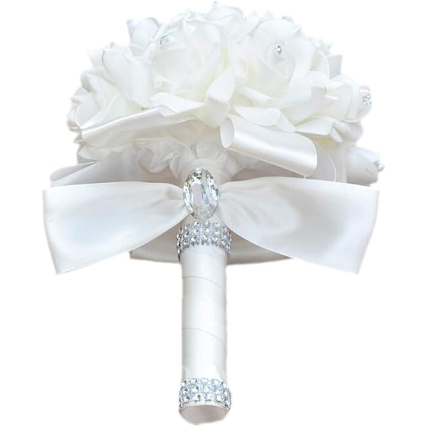 Bryllupsbuketter for bruden hvit, bryllupsbuketten brudepike，Brudepike holder blomster til bryllupsdekorasjon (elfenben+hvit)