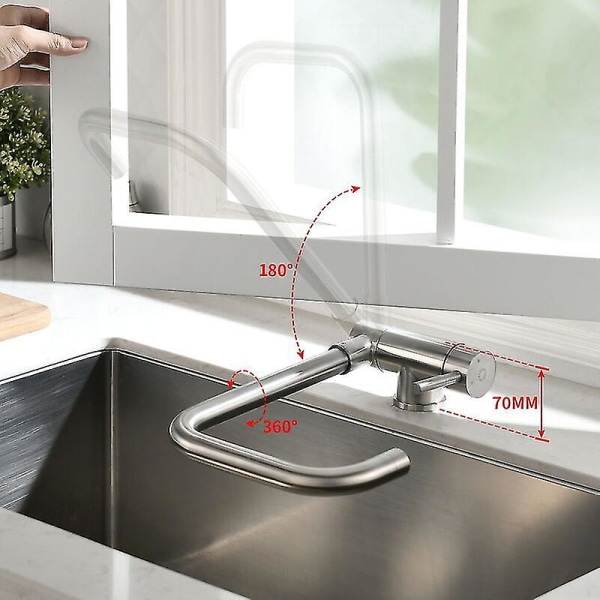Under Window Pull Down Köksblandare Med 180 Fällbar Och 360 Vridbar Köksblandare Kall & Varm Tillgänglig, 304 Sta
