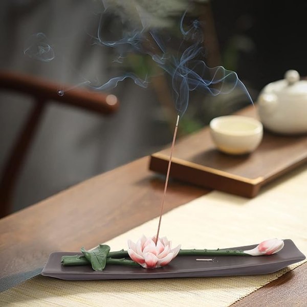 Rökelsehållare för pinnar, Keramisk handgjord Lotus rökelsehållare eller askfångare för Zen-dekor, heminredning, rumsinredning, yoga, meditationspresent