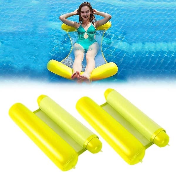 Sæt med 2 gule sammenklappelige pool-senge til voksne og børn.
