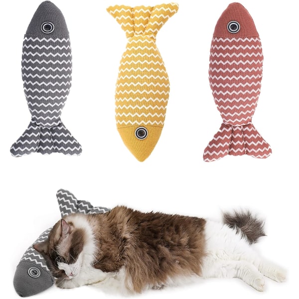 Kattkattmynta Leksak för Innekatter Fluffig Katt Lugnande Leksak, Mjuk Katt Kattmynta Leksaker Kudde, Linne Tugga Kattunge Leksak, Söt Fisk Kudde för Katt Sov