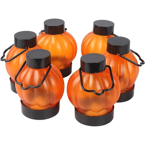 Halloween Led-kurpitsalyhdyt 6 kpl Halloween-koriste vilkkuva elektroninen kynttilä tunnelmavalo (oranssi, 10,2 cm * 4,6 cm)