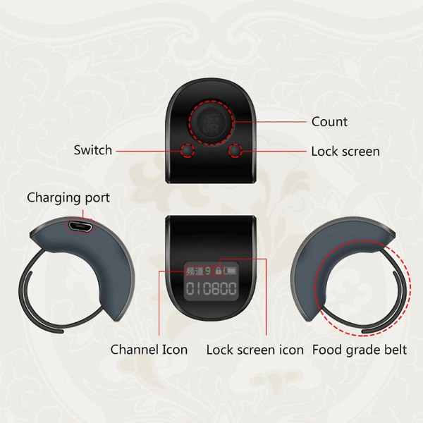 Mini digitaalinen Lcd elektroninen sormus käsi Tally Counter 6-numeroinen ladattava laskurit Clicker-musta