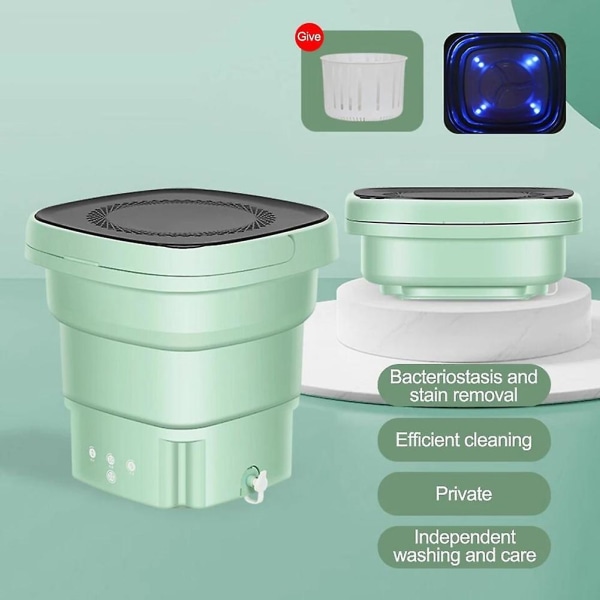 Folding Washing Machine With Dryer Bucket For Clothes Socks Underwear Cleaning Washer Mini Green Eu Plug