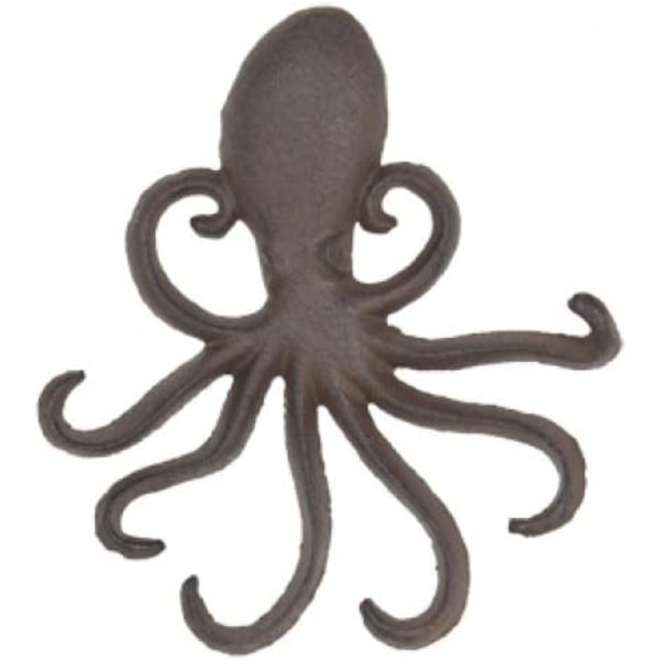 Støpejern blekksprut veggkrok | Dekorativ 6-arms rustikk jernfinishlook | 6,5" | 1 stykke | Perfekt for strandinnredning | Pluss gratis nautisk e-bok av
