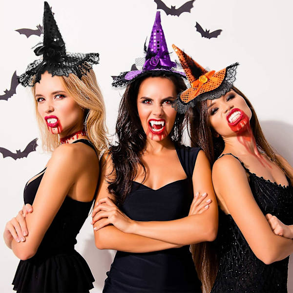 3 st Halloween häxhatt pannband häxhatt huvudbonad maskerad häxhatt pannband för kostym Halloween fest dekoration (färg set 2)