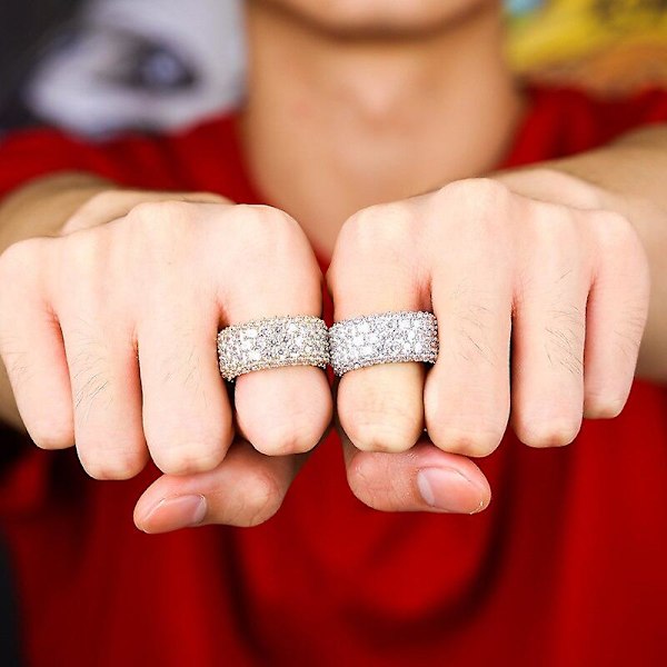 Rows Iced Out Full Cubic Zirkon Bling Ringer for Menn og Kvinner Gull Sølv Farge Sjarmerende Hip Hop Smykker Gaver Størrelse 7-11 Gull Gull
