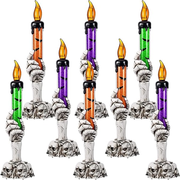 8-pak skelethænder holder tændt stearinlys Flammeløst skelet spøgelseshånd Halloween stearinlys lyser op LED kranium stearinlys Skeletlampe Dekorativt stearinlys Ho