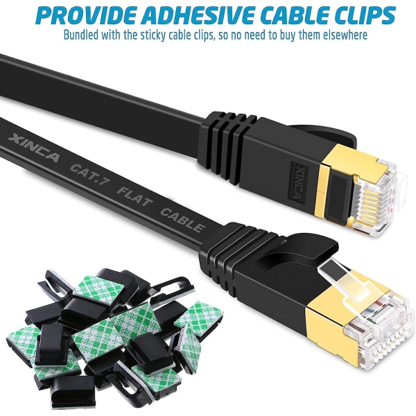 Cat 7 Ethernet-kabel 5m, platt 10gbps 600mhz/s High Speed ​​Patch-sladd Stp Rj45 Gigabit Lan Nätverksinternetkabel med 10-kabelklämma