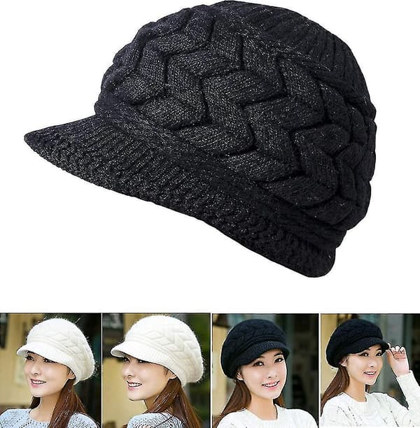 2-pack Vintervarma Stickade Mössor för Kvinnor, Slapp Beanie med Visir