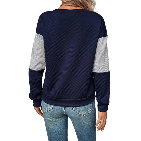 Dame løstsiddende langærmet farveblok tekstureret sweatshirt Mørkegrå M Dark Grey M