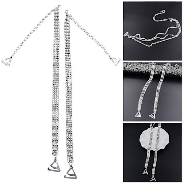Rhinestone BH-stropper Usynlig Skulderstropper Justerbar Anti-Slip BH-bælte Til BH-toppe Kjole Kvinder Piger, Sølv (xiatian)