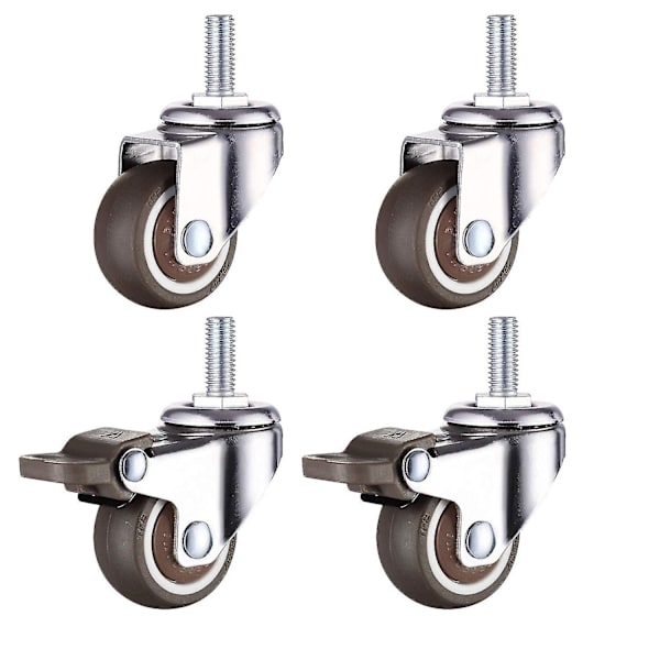 M10 Vridbara Hjul Med Broms, Tunga Gummisvänghjul, Arbetsbord, Möbelhjul, Gängdiameter: 10mm, Längd 25mm, 2 Med Bromsar + 2