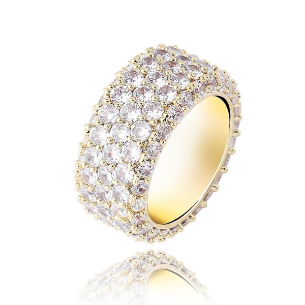 Rows Iced Out Full Cubic Zirkon Bling Ringer for Menn og Kvinner Gull Sølv Farge Sjarmerende Hip Hop Smykker Gaver Størrelse 7-11 Gull Gull
