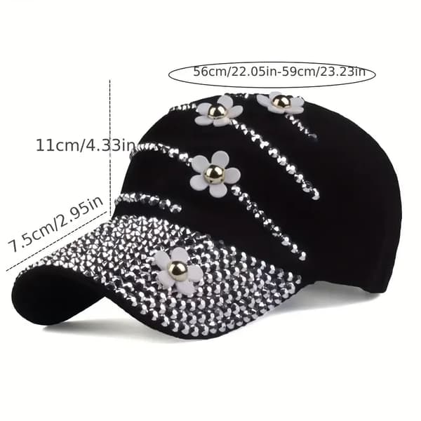 Dame Rhinestone Blomster Patch Lett Justerbar Baseball Cap