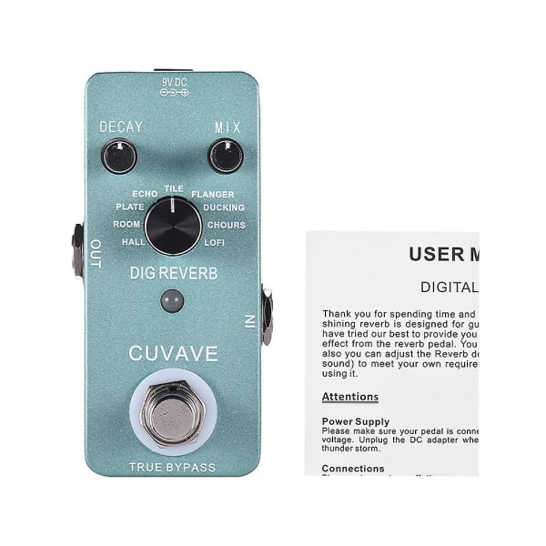 Digital Reverb Gitarreffekt Pedal 9 Reverb Typer True Bypass Full Metal Shell