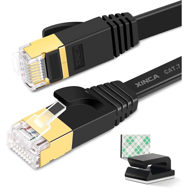 Cat 7 Ethernet-kabel 5m, platt 10gbps 600mhz/s High Speed ​​Patch-sladd Stp Rj45 Gigabit Lan Nätverksinternetkabel med 10-kabelklämma