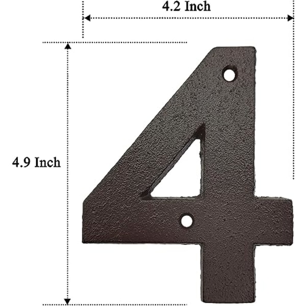 Valurautaiset talonumerot - 4,9 tuuman korkeat osoitenumerot/postilaatikonumerot, numero 4