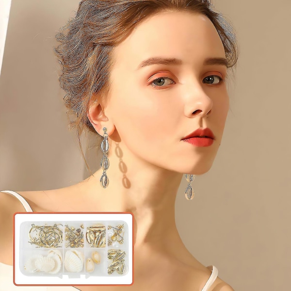 Diy Retro Örhängen Hantverk Set, Olika Örhängen Leder, Pärlor, Hänge Material Tillbehör, Snäckor Set--