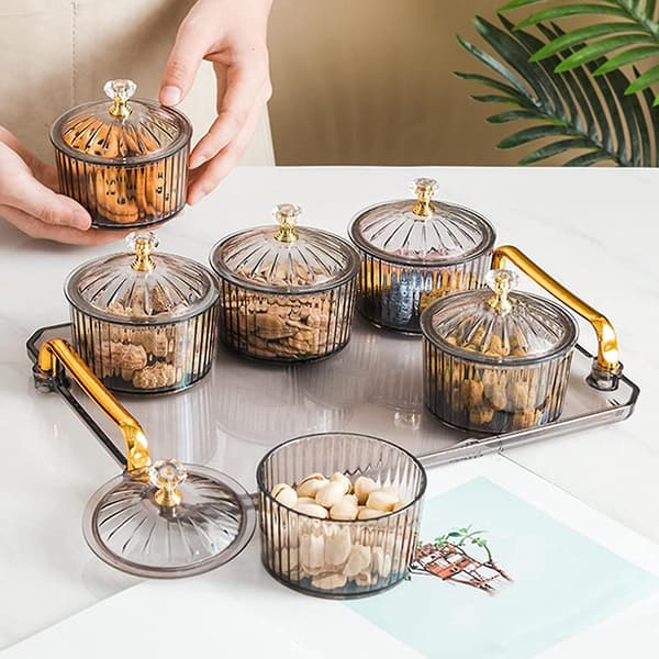 Frukt Dessert Snacks Serveringsfat, 6 Boller Med Lopp For Forrett, Grå