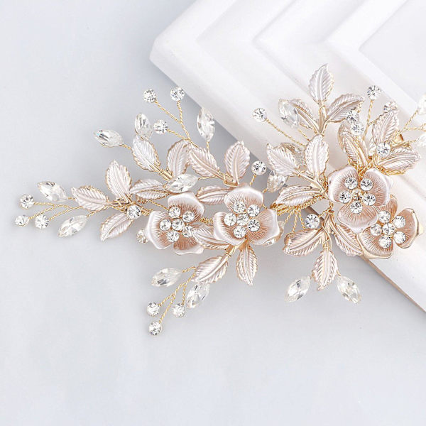 Lys Ros Bryllupsklip Rhinestone Brudkam Barrette - Håndlavet Blomsterklip Hårpynt Til Kvinder
