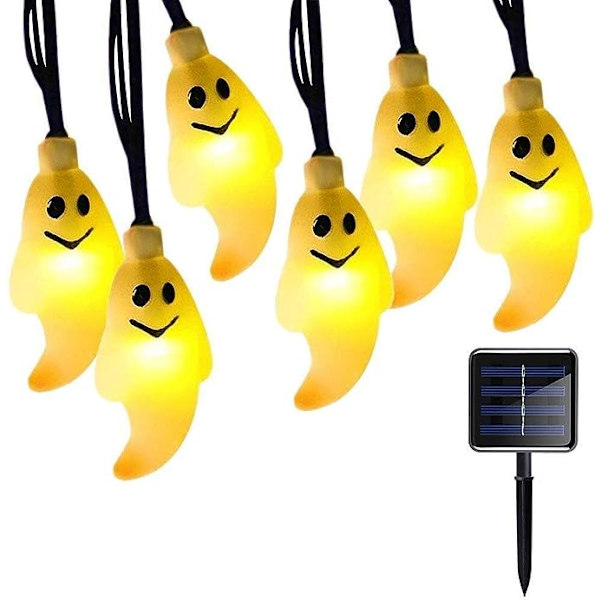 Solcelled Udendørs Rodgersia Lysstreng, 30 LED Spøgelses Globe-Formet Solcelledrevne Feelygter til Hjem, Fest, Ferie, Julepynt (Varmt Hvidt) Have Spøgelse