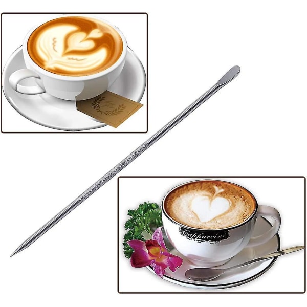 500ml Håndholdt Melkeskummer i Rustfritt Stål med Dobbeltnett, Inkludert Latte Art-penn