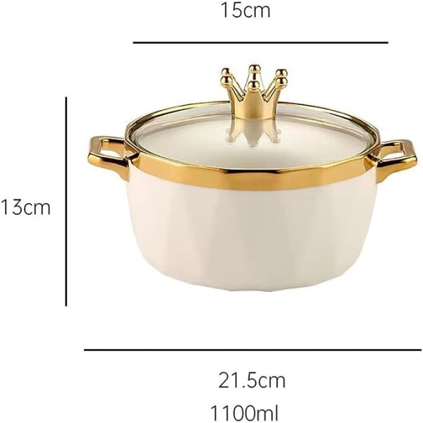 Keramisk skål Nudlar Pot Anti-skållning Instant Sallad Gröt Pot Gold Edge Bento skål med lock Crown Diamond Cut (Färg: Grön, Storlek: 15cm*13cm*21.