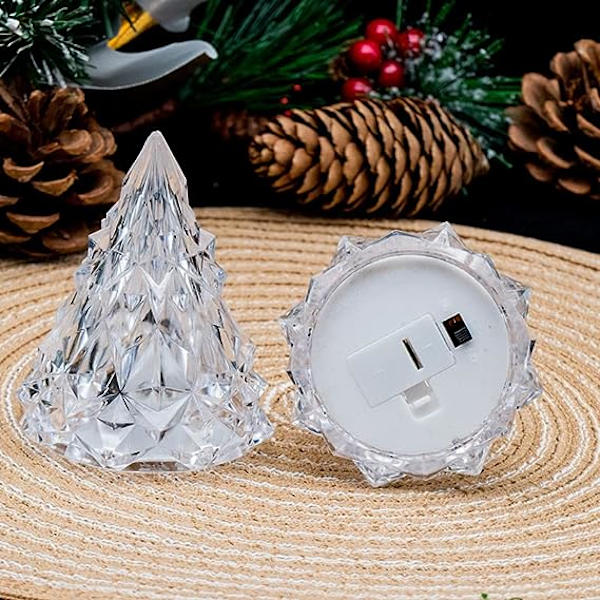 [3-pakning] Nattlys Krystall Mini Juletrelys Flammeløst LED (Hvitt lys)