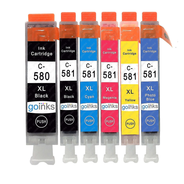 1 set med 6 bläckpatroner för att ersätta Canon Pgi-580 & Cli-581 Kompatibel/icke-oem från Go Inks (6 bläck)