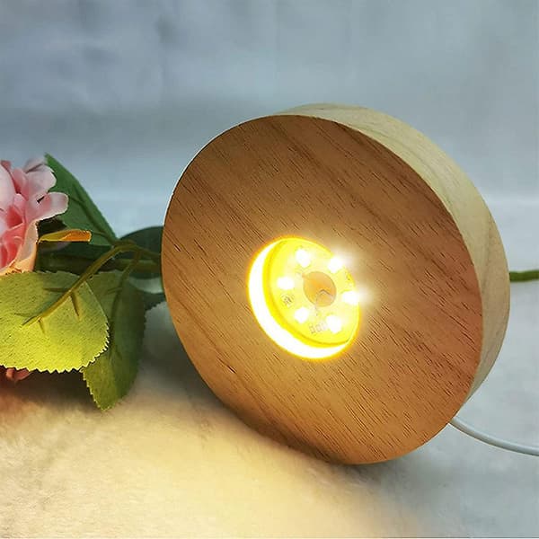 Solid træ lampefod stand, roterende display stand, genopladeligt tilbehør, LED-lys