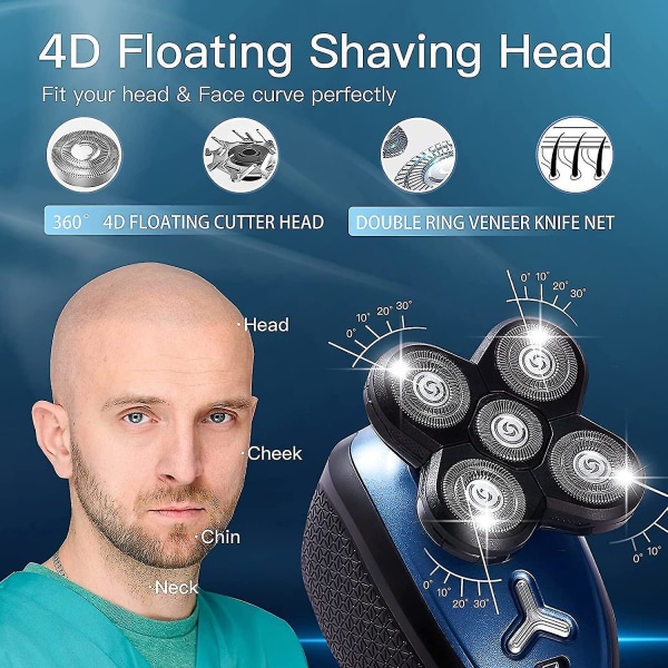 Hodebarbermaskin For Bald Men,4 I N 1 Elektriske Barbermaskiner For Bald Head Corless,waterp