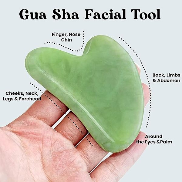 Gua Sha & Ansiktsrulle för Ansiktet - Premium Certifierad Jade Naturlig Läkande Kristall Självomsorgsgåvor för Kvinnor - Ansiktshudvård Verktyg Muskelavslappnande Rel