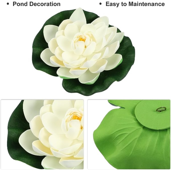 6 stk kunstig flytende lotusblomst, kunstig lotusblomst for hagedammer bassengdekorasjon, hvit, 7"